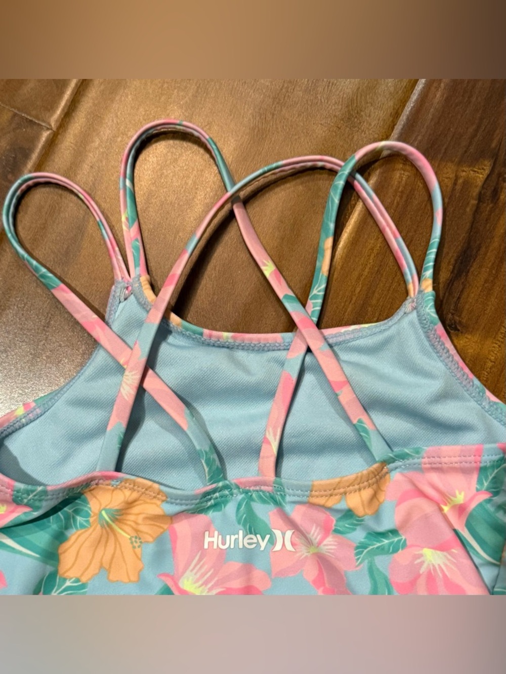 Hurley Girls Floral One-Piece Swimsuit - Blue, Pink & Orange - Picture 5 of 7